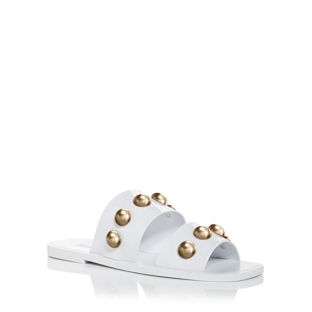 Schutz Lizzie Gold Studded Slide in White Size 9 Women’s Flats Shoes as-is